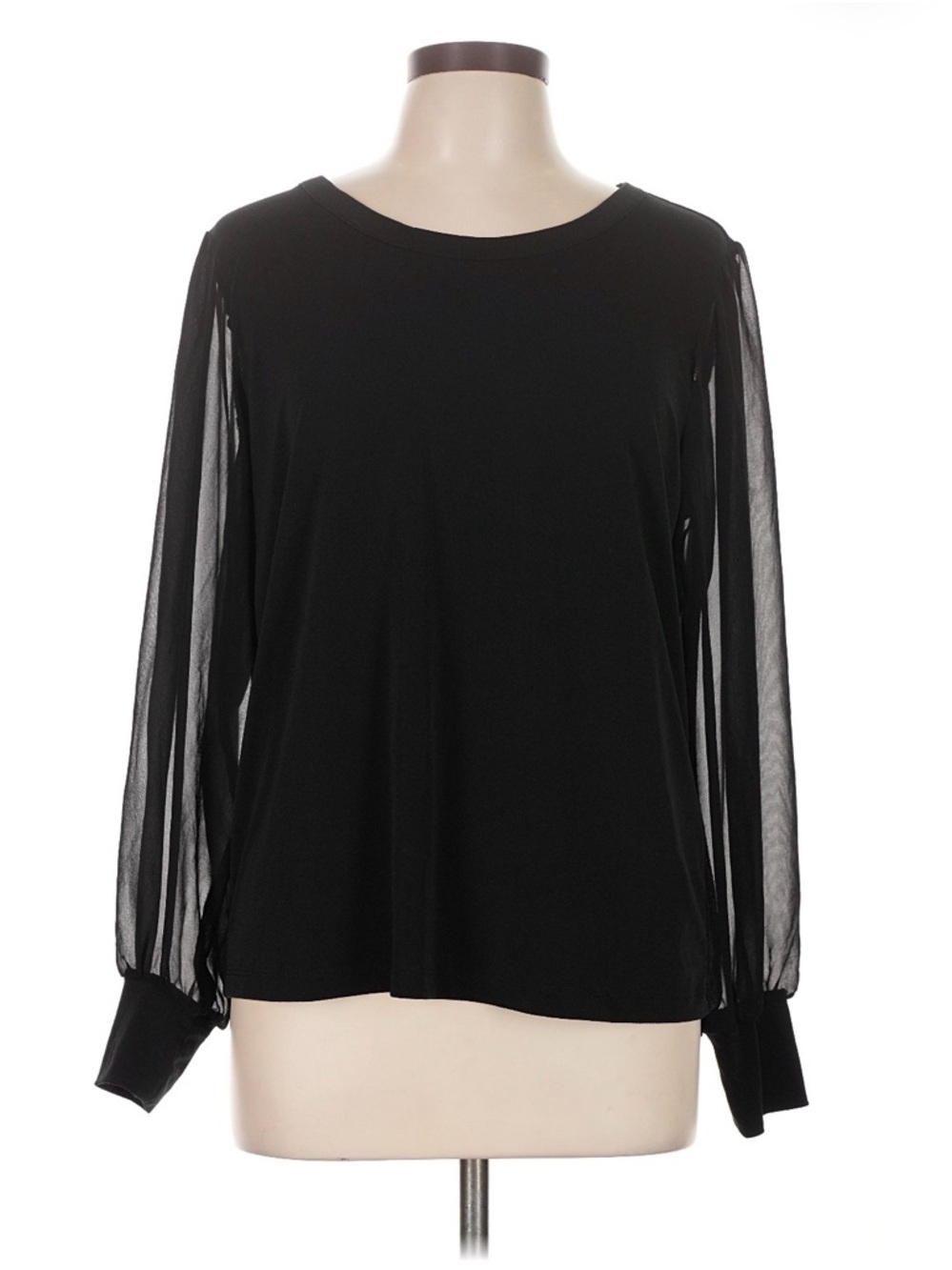Banana Republic Factory Black Sheer-Sleeve Crewneck Top